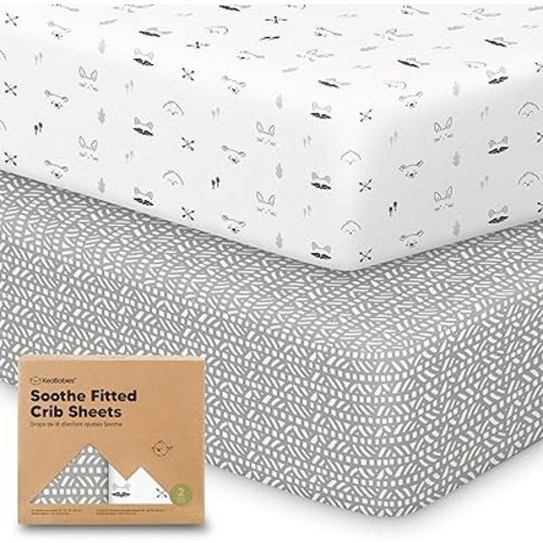 KeaBabies 2-Pack Organic Crib Sheets for Boys, Girls - 52x28 Fitted Crib Mattress Sheet Neutral, Breathable Jersey Cotton Cover for Baby Bed, Toddler Mattress, Soft & Cute Prints (Nordic)