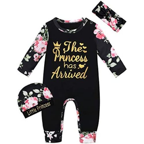 Von kilizo Baby Girl Clothes Cute Floral Infant Newborn Baby Clothes for Girls Letter Print Snap Baby Girl Romper Jumpsuit