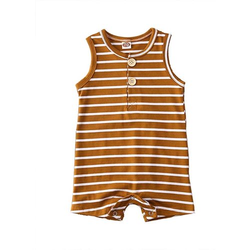 iddolaka Newborn Summer Baby Boy Girl Romper Bodysuit Jumpsuit Playsuit One Piece Outfit Clothes - A-brown Stripes - 6-12 Months