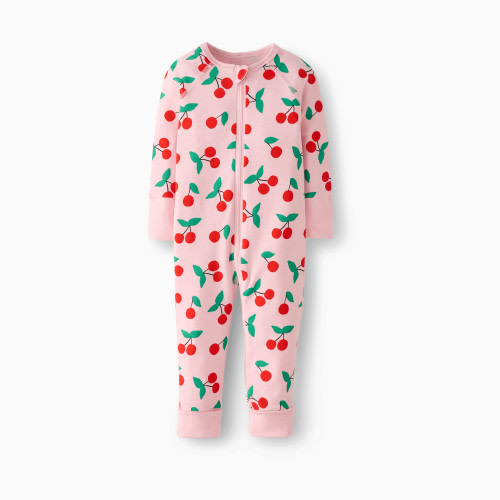 Hanna Andersson Baby 2-Way Zip Sleeper in HannaSoft Stretch - Cherries On Light Pink, Newborn