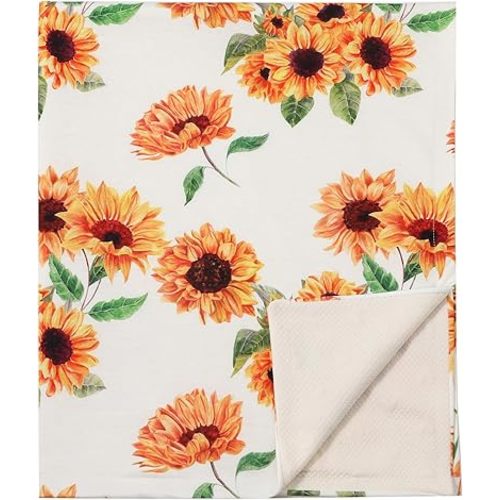 Galabloomer Unisex Baby Blankets - Nursery Bed Blankets for Boys & Girls (White Sunflower)