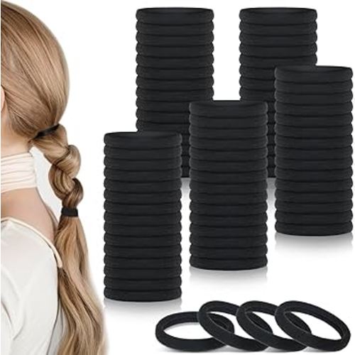 100PCS Black Hair Ties, Seamless Hair Ties Ponytail Holders Elastics Hair Accessories for Women Girls