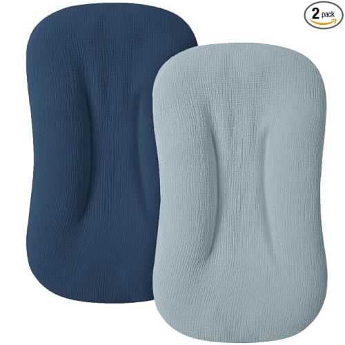 Muslin Baby Cover for Newborn, Soft and Breathable 100% Cotton Lounger Slipcover Neutral, Pack of 2(Dark Blue)