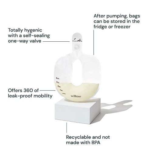  Willow Pump Spill-Proof Breast Milk Bags, 48 Ct, Holds 4 oz.  Per Bag, Self-Sealing Storage Bags, Recyclable, Disposable & BPA Free,  Breastfeeding Essential for The Willow Pump : Baby