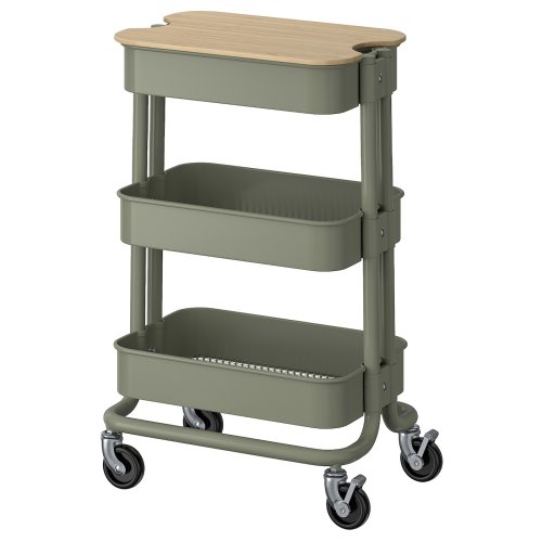 RÅSKOG / NORRÅVA Trolley with lid - gray-green 11x15x24 "