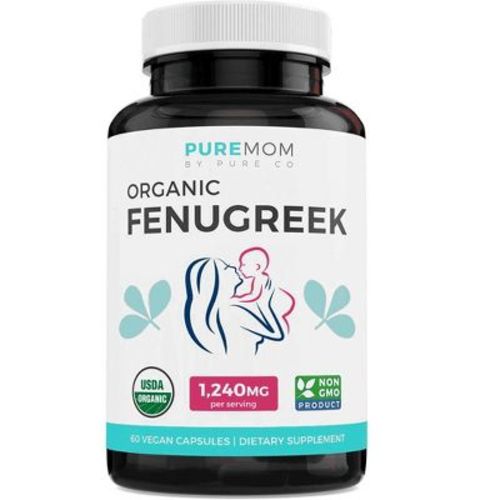 Pure Co Organic Fenugreek Vegan Capsules, Herbal Lactation Support, Pure Mom, 60ct