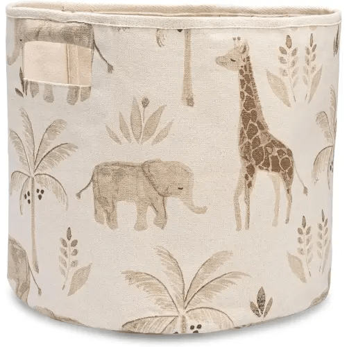 Crane Baby Fabric Round Nursery Storage Basket, Toy Storage, Safari Animal, 13"x12", Toy Basket, Baby Storage Organizer, Toy Organizers and Storage Bins, Baby Organizers and Storage, Toy Bins