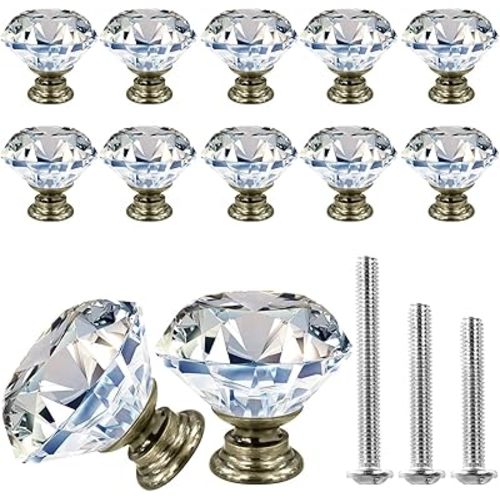 GoodtoU 12p Brass Crystal Knobs - Glass Drawer Pulls Drawer Pulls and Knobs Farmhouse Dresser Knobs with 12p Bronze (12Brass Pack, Bronze)