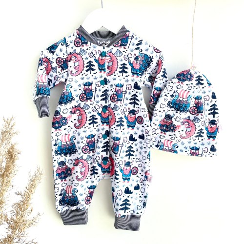 Valkyrie Baby Romper, Nordic Vikings Organic Cotton Sleepsuit, Handmade Unisex Boy Girl Newborn Clothes, Swedish Baby Shower Gift