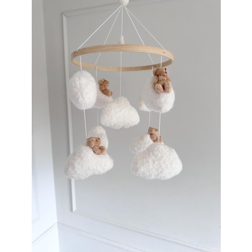 TEDDY and cloud cot Mobile: Neutral Nursery Decor.