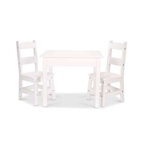 Melissa & Doug Wooden Kids' Table and 2 Chairs Playroom Furniture Set - White