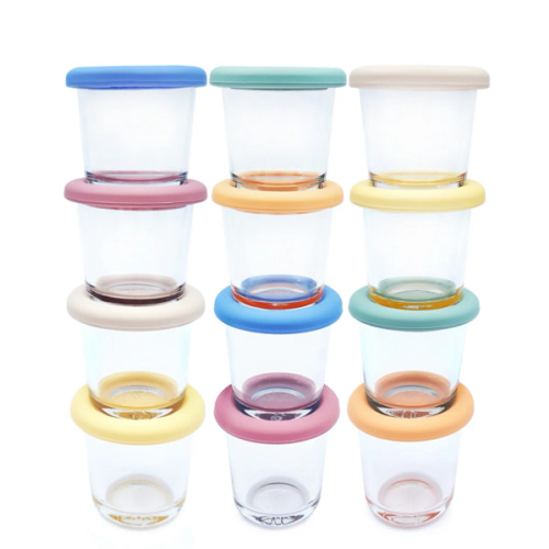 4oz Glass Baby Food Storage Jars | Food Grade Silicone Lids | Set of 12 | Neutral Colors