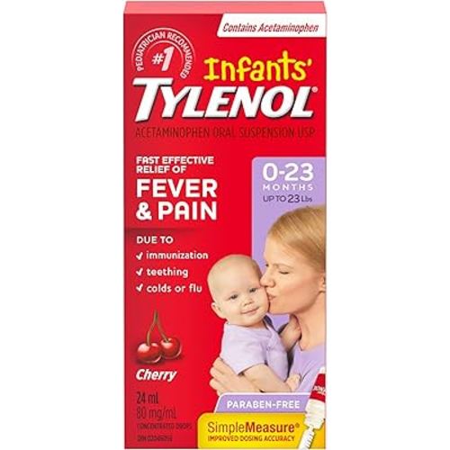 Tylenol Infant Fever, Teething and Pain Reliever for Baby, Cherry Suspension Medicine, 24ML
