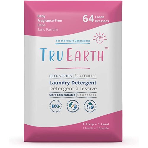 Tru Earth Hypoallergenic, Readily Biodegradable Laundry Detergent Sheets/Eco-Strips for Sensitive Skin, 64 Count (Up to 128 Loads) - Baby - Fragrance Free Scent