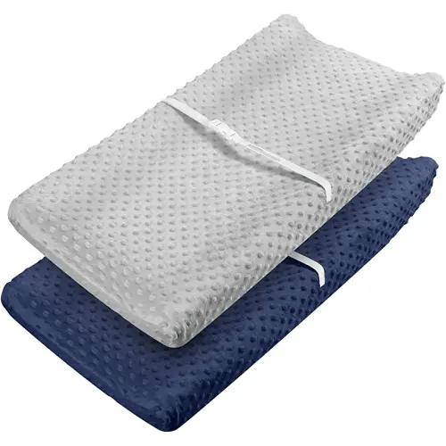 Babebay Changing Pad Cover - Ultra Soft Minky Dots Plush Changing Table Covers Breathable Changing Table Sheets Wipeable Changing Pad Covers Suit for Baby Boys and Girls (Lt Grey & Navy Blue)