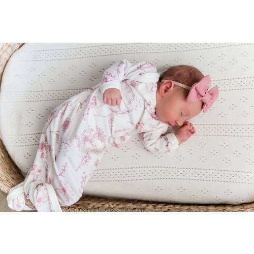 Personalized Baby Gown - Newborn Girl Gift - Pink Floral - Stretchy Knit Tie Bottom Baby Gown - Optional Headpiece Set - COLLEEN MAUVE GOWN