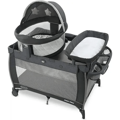 Graco Pack n Play Dome LX Playard with Baby Bassinet, Lightweight Portable Crib, Push-Button Fold Travel Crib, Redmond, Convertible