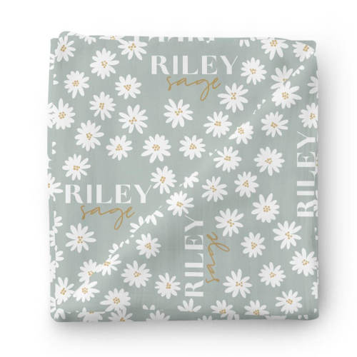 Soft Green Daisy Personalized Swaddle Blanket