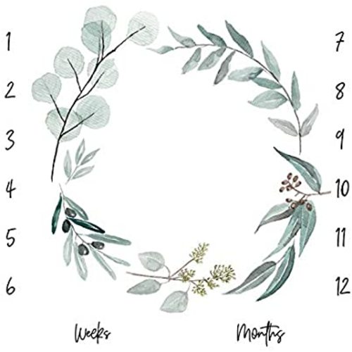Organic Baby Monthly Milestone Blanket Newborn Boy Girl Unisex Gender Neutral| Green Leaf Wreath Eucalyptus Baby Nursery Month Picture Blanket| Growth Photography Background Prop|Birth Announcement