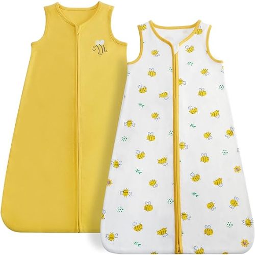 DaysU Cotton Baby Sleep Sack, Baby Sleeping Bag with Two-Way Zipper, 0.5 TOG Wearable Blanket for Newborn Baby Boys and Girls - 0.5 Tog-bee - Small
