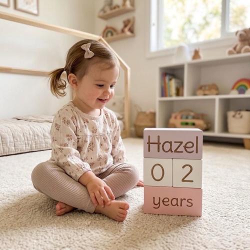 Wooden Baby Milestone Blocks, Maple Wood Monthly Age Keepsakes