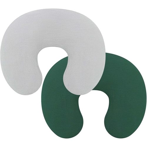 Bobby Nursing Pillow Cover, Muslin, 100% Cotton Boys, 2 Pack, Grey & Green