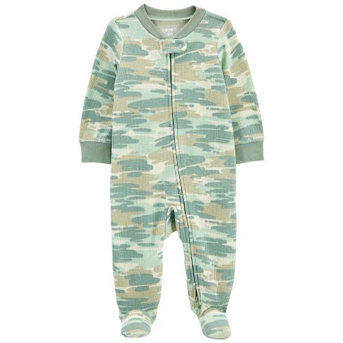 Baby Camo 2-Way Zip Thermal Sleep & Play Pajamas - 3M - Style,Green