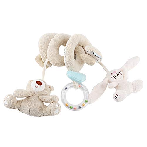 UPALDHOU Bear Spiral Wrap Toy, Baby Stroller Crib Hanging Rattle Toys with BB Device, Travel Activity with Ring Box, for Infant