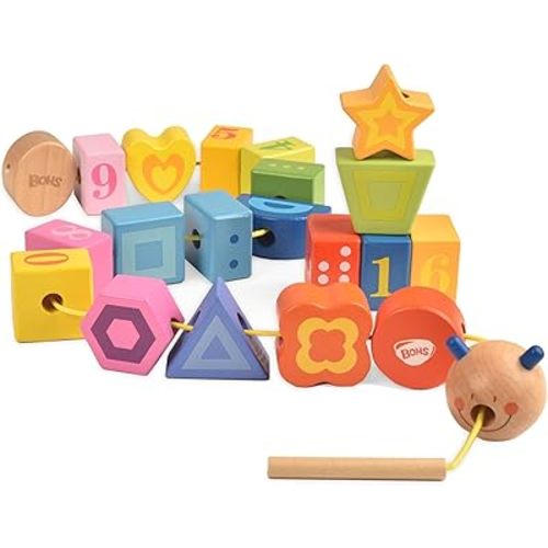 BOHS Caterpillar Lacing Blocks - Threading & Stacking - Toddler Learn Counting, Numbers and Shapes- Baby Kids Fine Motor Skills Toys