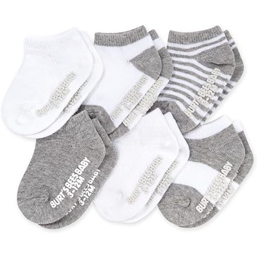 Burt's Bees Baby Unisex Baby Socks Ankle or Crew Height Made with Soft Organic Cotton, 6 Packs with Non-Slip Grips for Babies