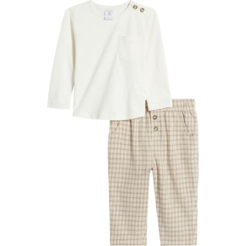 Long Sleeve Cotton T-Shirt & Check Flannel Pants Set, 9M