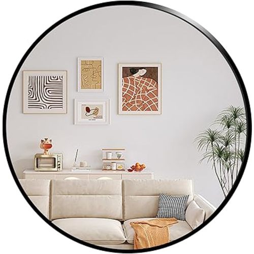 Black Round Mirror 20 Inch Circle Mirror Wall Mounted Mirror Black Vanity Circular Mirror Frosted Metal Frame Anti-Rust Tempered Glass Mirror for Bathroom Bedroom Entryway Living Room