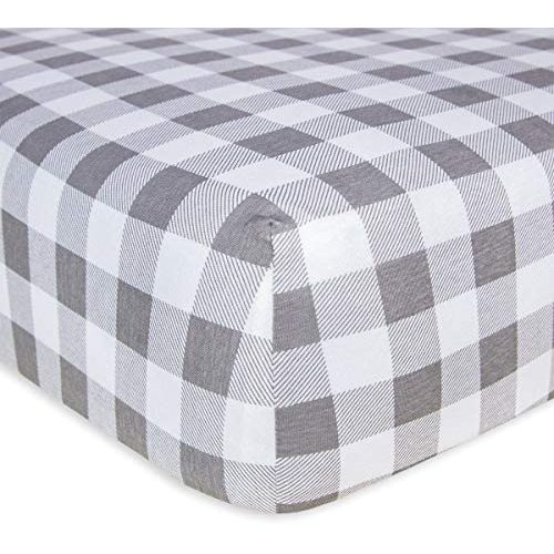 Burt's Bees Baby - Buffalo Check Fitted Crib Sheet, 100% Organic Crib Sheet for Standard Crib and Toddler Mattresses (Fog)