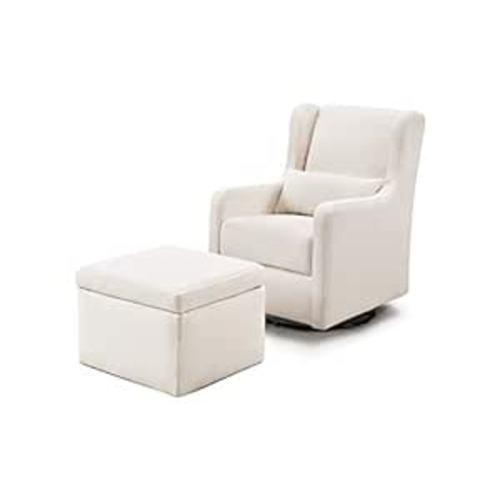 Carter's by DaVinci Adrian Swivel Glider with Storage Ottoman in Performance Cream Linen, Water Repellent and Stain Resistant, Greenguard Gold & CertiPUR-US Certified