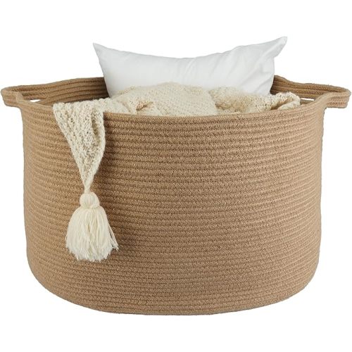 Large Cotton Rope Basket Blankets Basket Living Room 22"x14" Toy Baskets for Kids Rope Storage Basket for Nursery Woven Laundry Baskets for Clothes Towels Baby Toy Storage round white brown