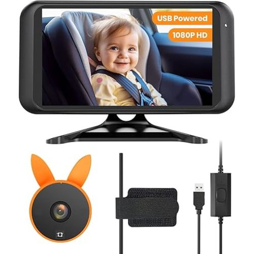 USB Baby Car Camera Plug-Play, 4.5" 1080P Easy Setup Backseat Camera with Flexible 360 Rotation, Clear Picture Rear Facing Car Seat Baby Monitor