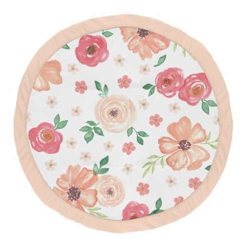 Sweet Jojo Designs Girl Baby Tummy Time Playmat Watercolor Floral Peach Green And White