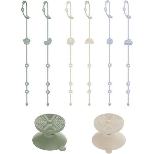 6 Pack Silicone Baby Toy Straps with 2 pcs Suction Cup Bases, Silicone Pacifier Clips Pacifier Holder, Tether Pacifier Clip,Adjustable Toy Holder for Stroller Accessories, Car Seat, Highchair,Crib (A)