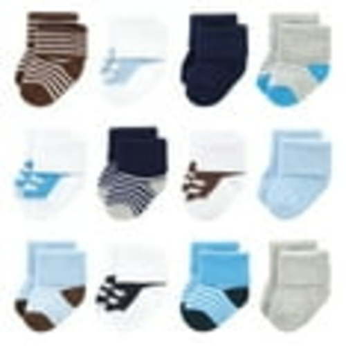 Luvable Friends Infant Boy Newborn and Baby Terry Socks, Blue Navy Sneakers, 6-12 Months