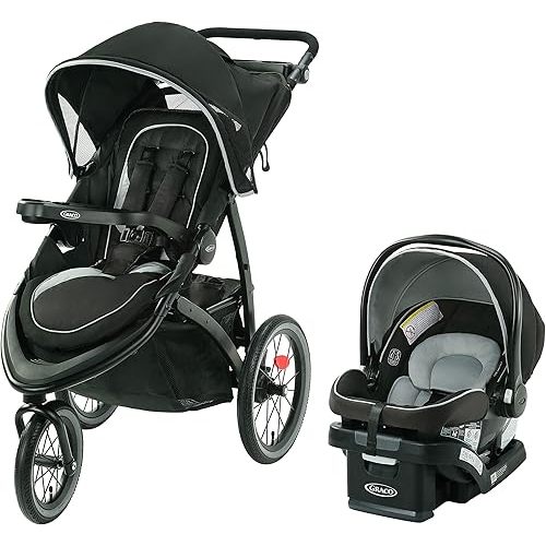 Graco FastAction Jogger LX Travel System, Compact Jogging Baby Stroller and Car Seat Combo with SnugRide SnugLock 35 Lite Infant Car Seat, Rear-Facing from 1.8-16 kg (4-35 lb), Mansfield