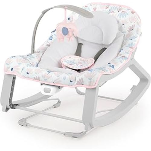Ingenuity Keep Cozy 3-in-1 Grow with Me Vibrating Baby Bouncer Seat & Infant to Toddler Rocker, Vibrations & -Toy Bar, 0-30 Months Up to 40 lbs (Pink Burst)
