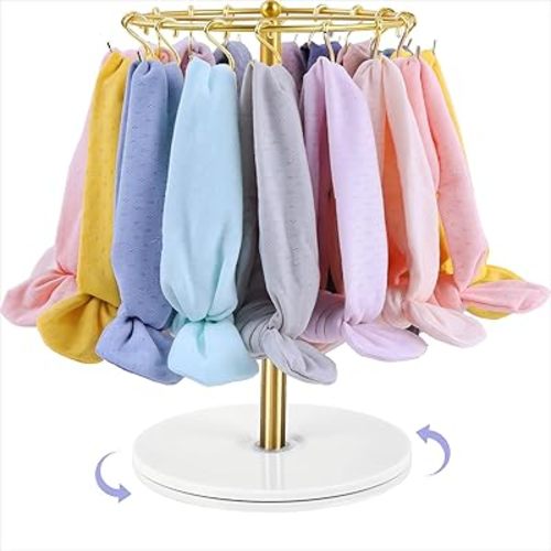 Planetgreen Headband Holder Hair Bows Organizer for Girls, 360° Rotating Baby Headbands Hair Accessories Organizer Storage with 26 Hooks, Metal Baby Bow Rack Decor for Toddler Girls Room