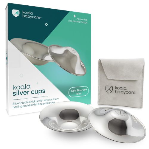 Koala Babycare The Original Nursing Cups 999 Silver - Nipple Shields for Nursing Newborn - Breastfeeding Essentials Protect and Soothe Cracked Nipples - Maxi Size C25