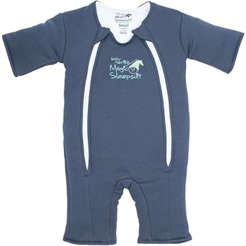 Baby Merlin's Magic Sleepsuit - Cotton Baby Swaddle Transition Product - Soft and Breathable Design, Double Zipper for Easy Diaper Changes, Promotes Safe Sleep - Navy Blue - Large 18-21lbs