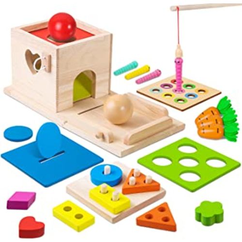Amazon.com: 6-in-1 Wooden Play Kit Montessori Toy, Object Permanence Box, Coin Box, Carrot Harvest, Catch Worm, Shape Sorter - Toddler Learning Toy for Kid Age 1, 2, 3 Year Old, Girl boy Gift for Baby 6-12 Month : Toys & Games