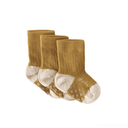 Crew Socks with Grips 3 - Pack 0-6 Months