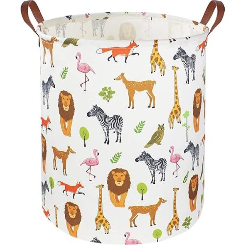 CLOCOR Kids Laundry Basket,Nursery Baby Hamper,Toy Storage Bin with handles for Boys and Girls,Safari Room Decor,Waterproof Storage Basket(Jungle Animals)