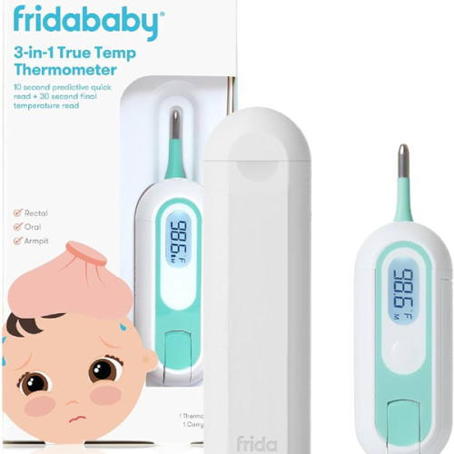 Frida Baby 3-in-1 Rectal, Underarm & Oral Thermometer for Kids, Digital Baby Thermometer for Infants, Toddlers, & Kids, Quick & Accurate Temperature Check, Includes Carrying Case for Storage