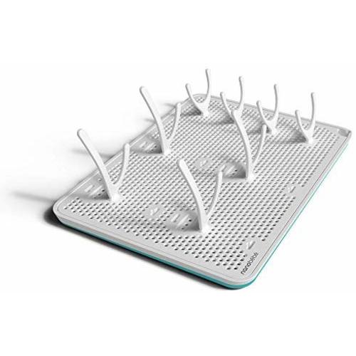 nanobébé Slim Drying Rack – BPA-Free, Adjustable Baby Bottle Drying Mat with Built in Drainer & 8 Moveable Pegs – Easily Dry & Store Breastfeeding Essentials Anywhere with Travel Bottle Drying Rack