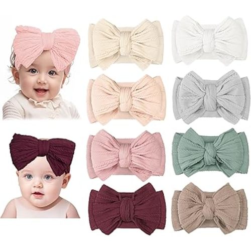 Pink Baby Headbands with Bow, Wine Nylon Hair Bands with Bows for Newborn Infant Toddler Girls (66-04)
